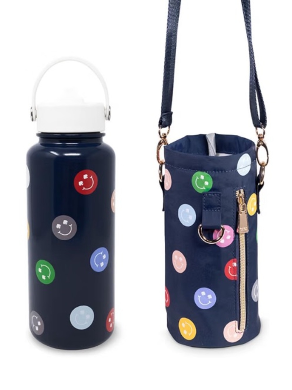 Kate Spade New York Large insulated Smiley Face Water Bottle With Carry Sling